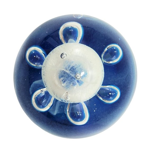 Dynasty Gallery Blue Controlled Bubble Blown Glass Paperweight Fountain Vintage - Picture 5 of 7